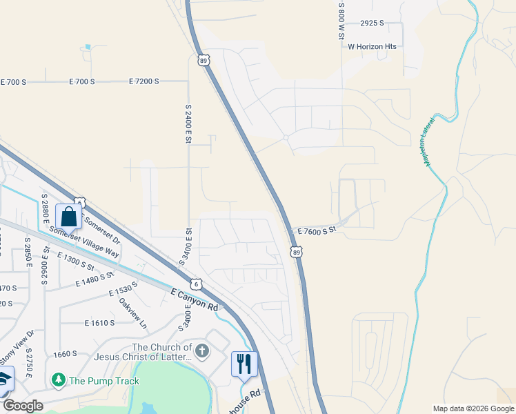 map of restaurants, bars, coffee shops, grocery stores, and more near 3648 East 1120 South in Spanish Fork