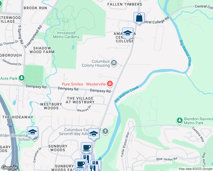 map of restaurants, bars, coffee shops, grocery stores, and more near 840 Dempsey Road in Westerville