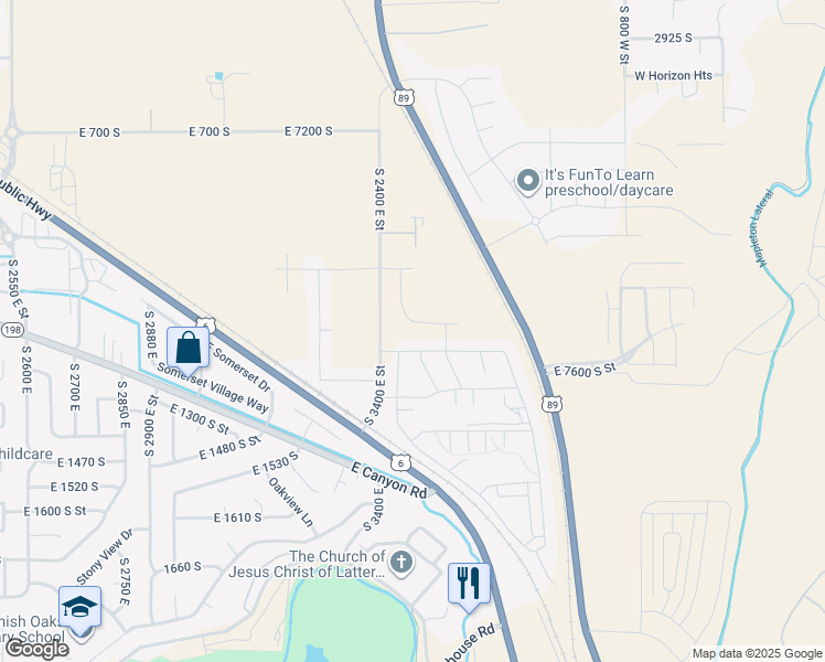 map of restaurants, bars, coffee shops, grocery stores, and more near 3478 East 1120 South in Spanish Fork