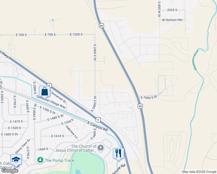 map of restaurants, bars, coffee shops, grocery stores, and more near 3512 East 1120 South in Spanish Fork
