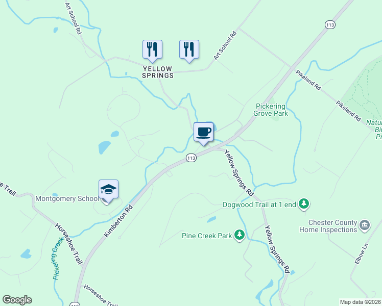 map of restaurants, bars, coffee shops, grocery stores, and more near 1255 Kimberton Rd in Chester Springs