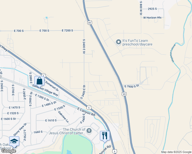 map of restaurants, bars, coffee shops, grocery stores, and more near 3512 East 1120 South in Spanish Fork