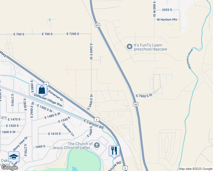 map of restaurants, bars, coffee shops, grocery stores, and more near 1132 South 3550 East in Spanish Fork