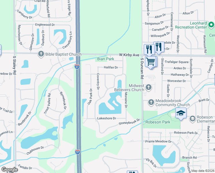 map of restaurants, bars, coffee shops, grocery stores, and more near 1821 Maynard Drive in Champaign