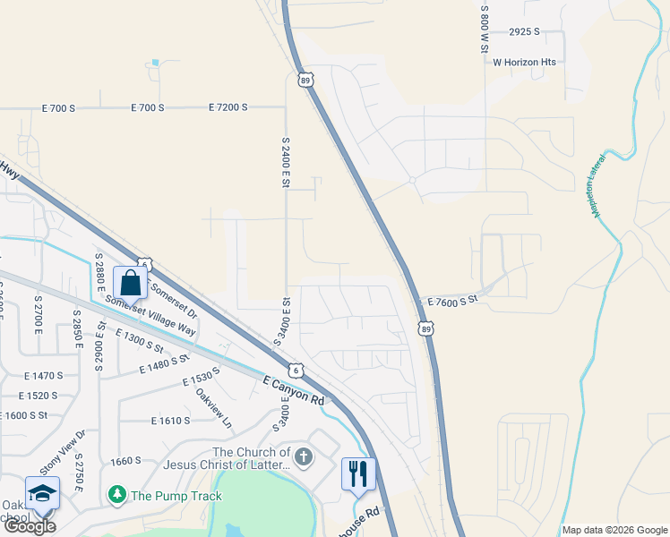 map of restaurants, bars, coffee shops, grocery stores, and more near 7443 1600 West in Spanish Fork