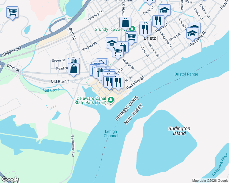 map of restaurants, bars, coffee shops, grocery stores, and more near 200 Mill Street in Bristol