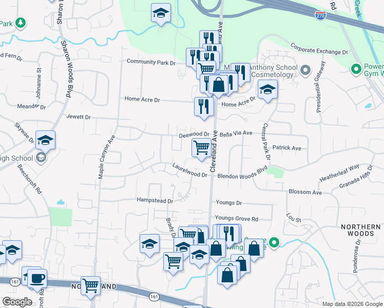 map of restaurants, bars, coffee shops, grocery stores, and more near 6031 Cleveland Avenue in Columbus