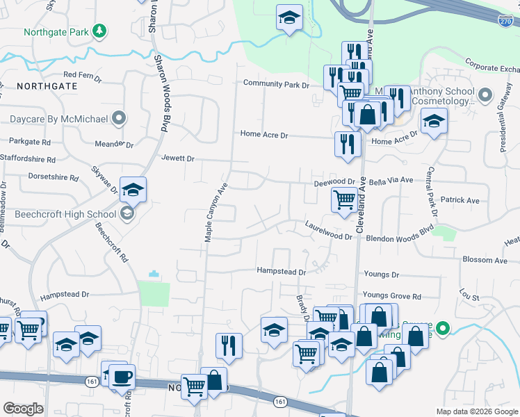 map of restaurants, bars, coffee shops, grocery stores, and more near 2306 Perkins Court in Columbus