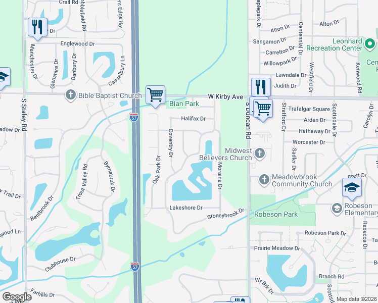 map of restaurants, bars, coffee shops, grocery stores, and more near 1821 Maynard Drive in Champaign