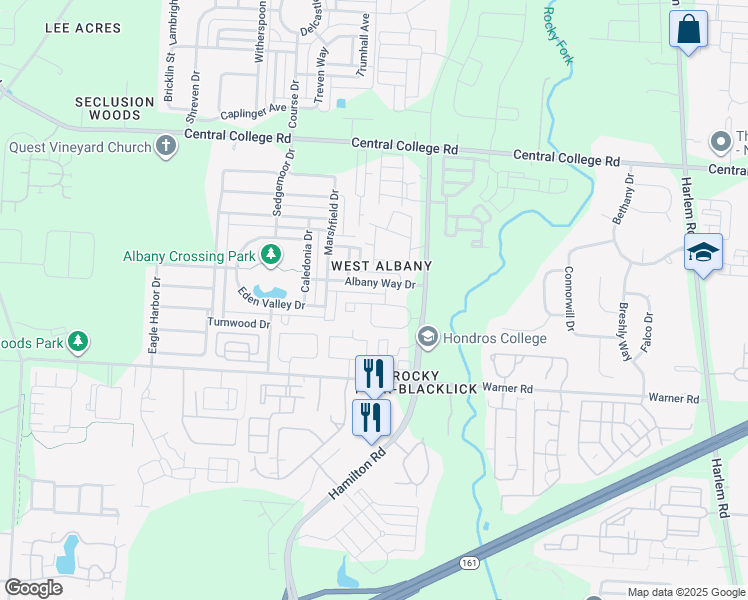 map of restaurants, bars, coffee shops, grocery stores, and more near 6208 Brassie Avenue in Westerville