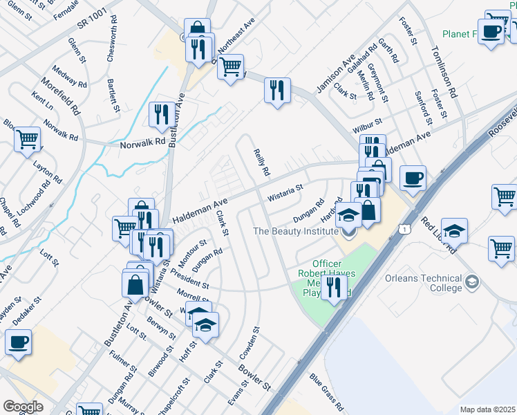 map of restaurants, bars, coffee shops, grocery stores, and more near 2102 Conwell Avenue in Philadelphia