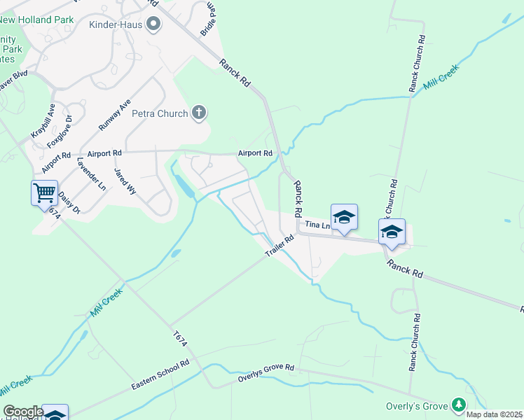 map of restaurants, bars, coffee shops, grocery stores, and more near 126 Amber Circle in New Holland