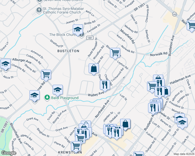 map of restaurants, bars, coffee shops, grocery stores, and more near 9722 Glenhope Rd in Philadelphia