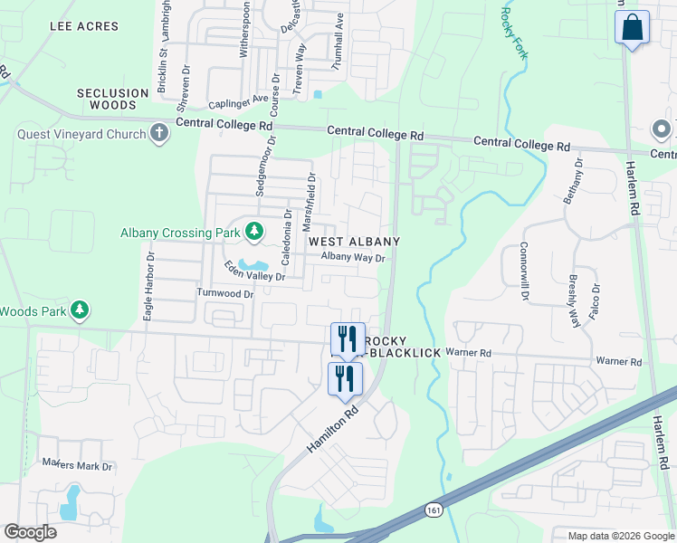 map of restaurants, bars, coffee shops, grocery stores, and more near 6208 Brassie Avenue in Westerville