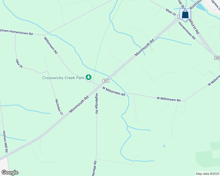 map of restaurants, bars, coffee shops, grocery stores, and more near 107 West Millstream Road in Plumsted
