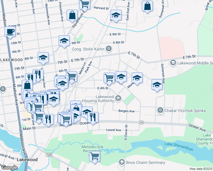 map of restaurants, bars, coffee shops, grocery stores, and more near 44 Negba Street in Lakewood