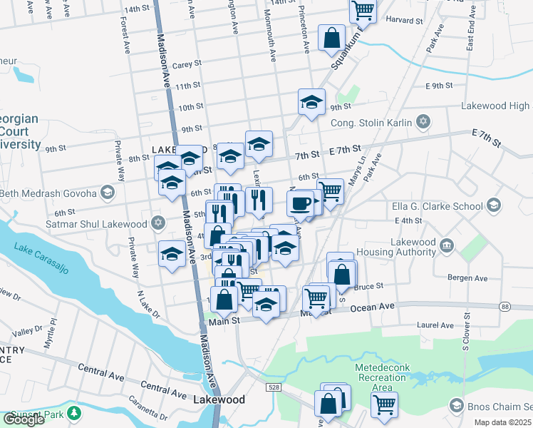 map of restaurants, bars, coffee shops, grocery stores, and more near 415 Lexington Avenue in Lakewood Township