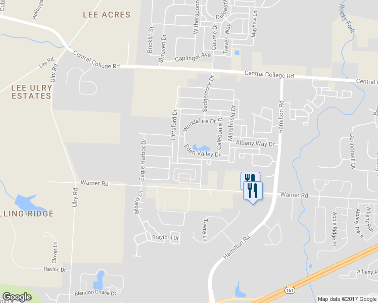 map of restaurants, bars, coffee shops, grocery stores, and more near 5969 Eden Valley Drive in Westerville