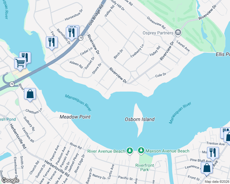 map of restaurants, bars, coffee shops, grocery stores, and more near 5 Kings Path in Brielle