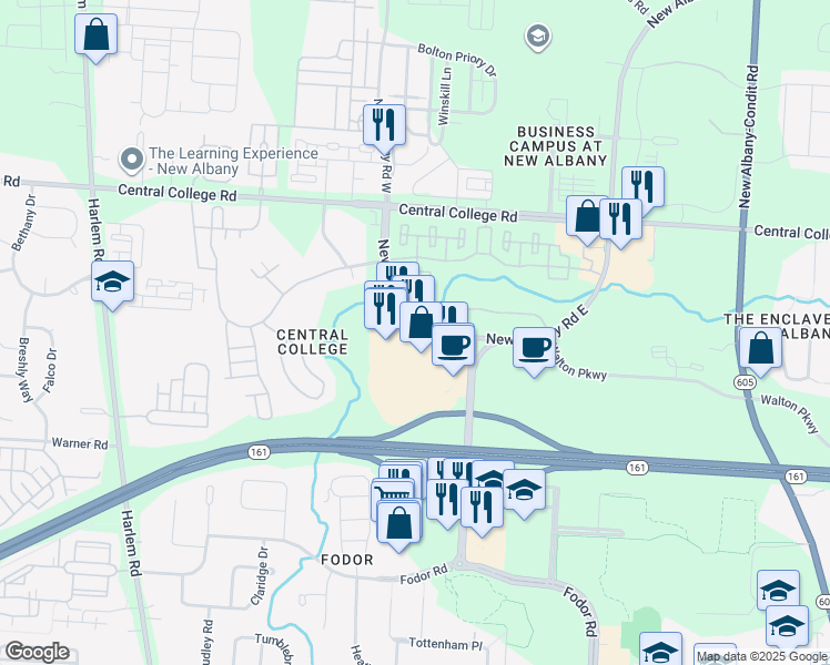 map of restaurants, bars, coffee shops, grocery stores, and more near 5471 New Albany Road West in New Albany