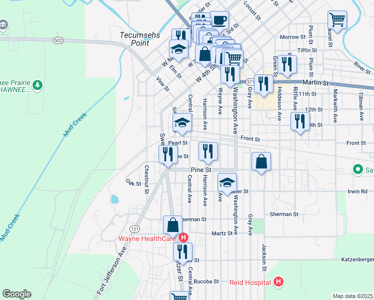 map of restaurants, bars, coffee shops, grocery stores, and more near 414 Central Avenue in Greenville
