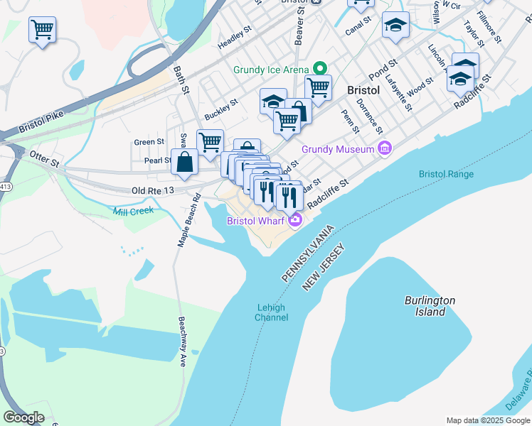 map of restaurants, bars, coffee shops, grocery stores, and more near 200 Mill Street in Bristol