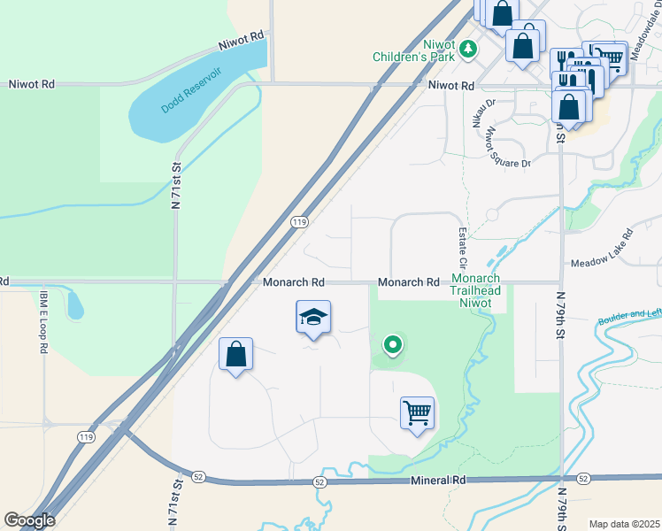 map of restaurants, bars, coffee shops, grocery stores, and more near 7485 Citation Lane in Longmont