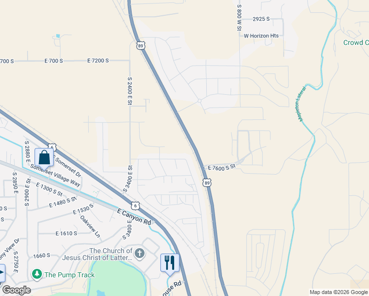 map of restaurants, bars, coffee shops, grocery stores, and more near Highway 89 in Mapleton