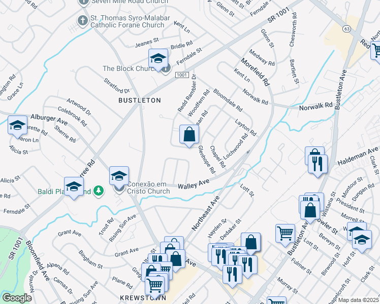 map of restaurants, bars, coffee shops, grocery stores, and more near 9724 Redd Rambler Drive in Philadelphia