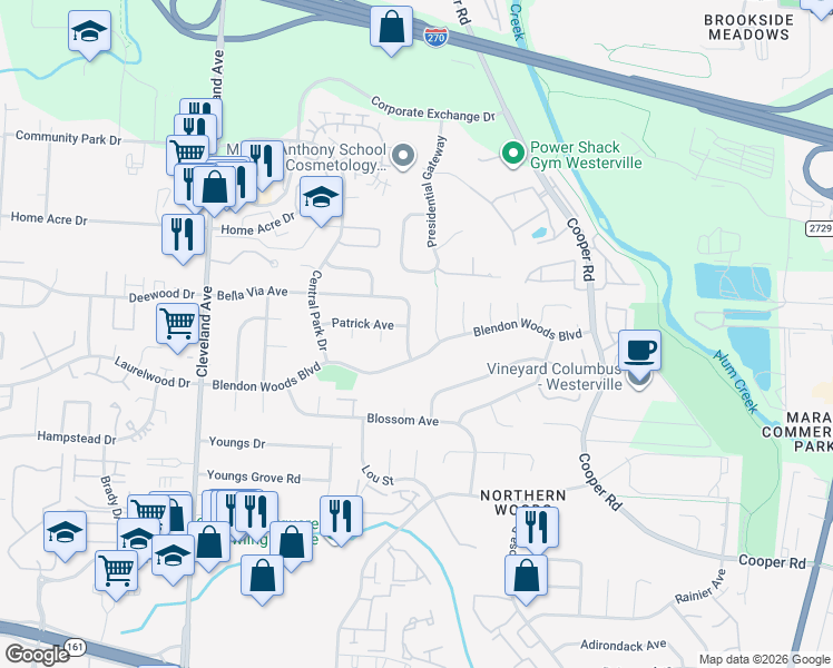 map of restaurants, bars, coffee shops, grocery stores, and more near 5955 Lisa Street in Columbus