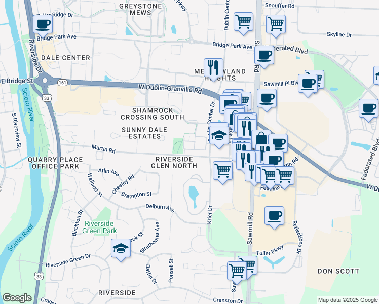 map of restaurants, bars, coffee shops, grocery stores, and more near 3039 Glenloch Circle in Dublin