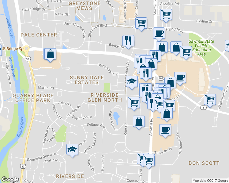 map of restaurants, bars, coffee shops, grocery stores, and more near 3039 Glenloch Circle in Dublin