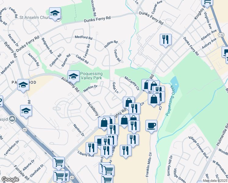 map of restaurants, bars, coffee shops, grocery stores, and more near 12819 Galdi Lane in Philadelphia