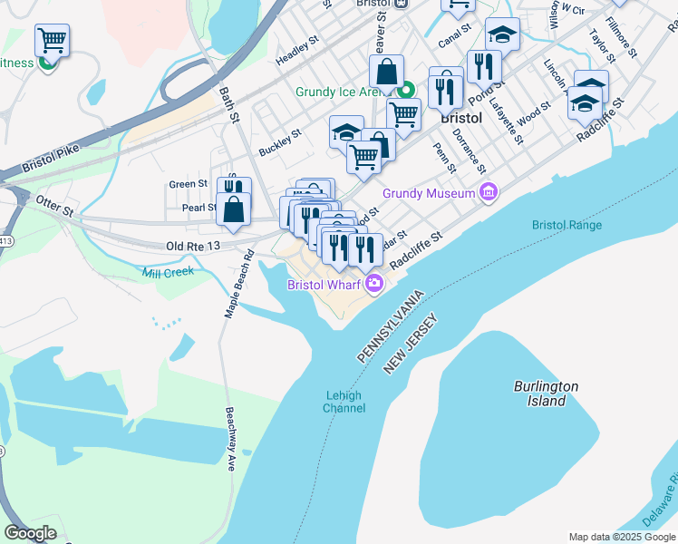 map of restaurants, bars, coffee shops, grocery stores, and more near 204 Mill Street in Bristol