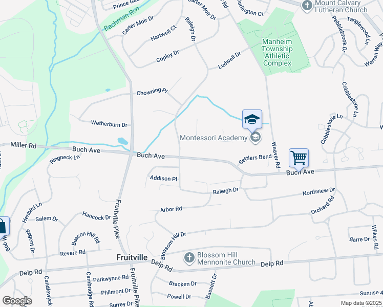 map of restaurants, bars, coffee shops, grocery stores, and more near 367 Buch Avenue in Lancaster