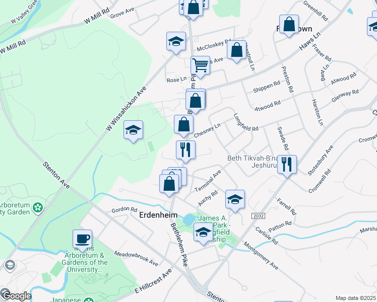 map of restaurants, bars, coffee shops, grocery stores, and more near 814 Bethlehem Pike in Erdenheim