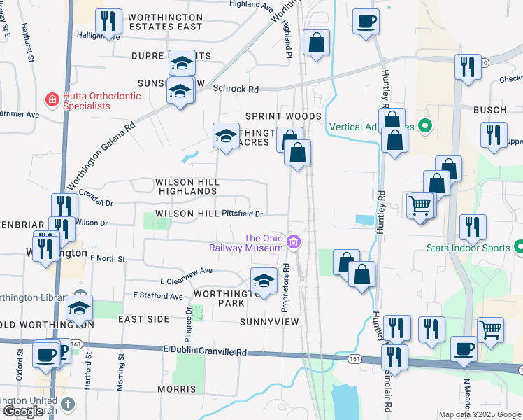 map of restaurants, bars, coffee shops, grocery stores, and more near 482 Pittsfield Drive in Columbus
