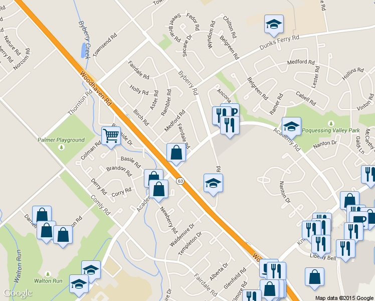 map of restaurants, bars, coffee shops, grocery stores, and more near 12032 Academy Road in Philadelphia