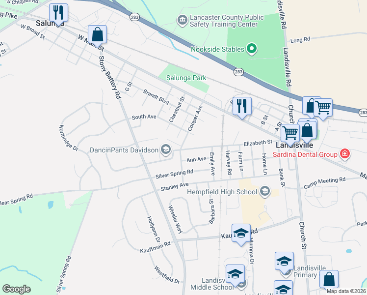 map of restaurants, bars, coffee shops, grocery stores, and more near 198 Cooper Avenue in Salunga-Landisville