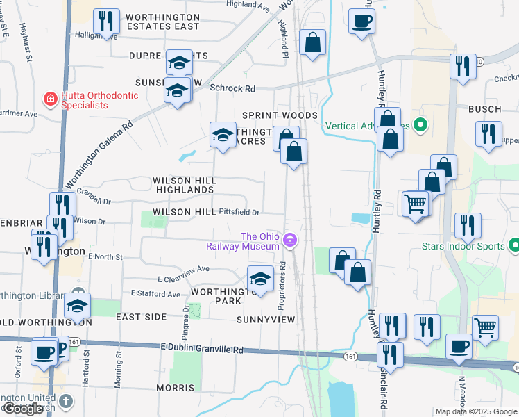 map of restaurants, bars, coffee shops, grocery stores, and more near 482 Pittsfield Drive in Columbus