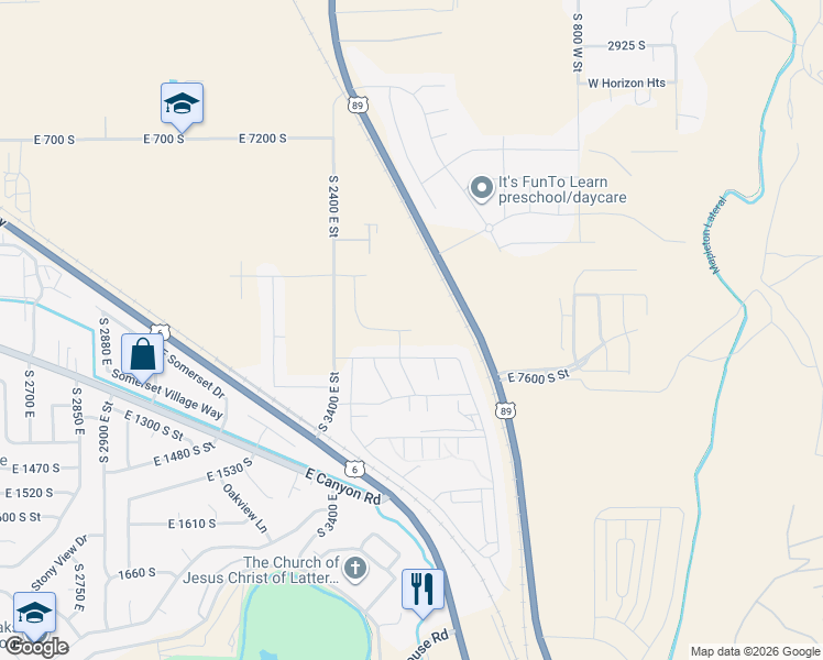 map of restaurants, bars, coffee shops, grocery stores, and more near 3594 East 1120 South in Spanish Fork