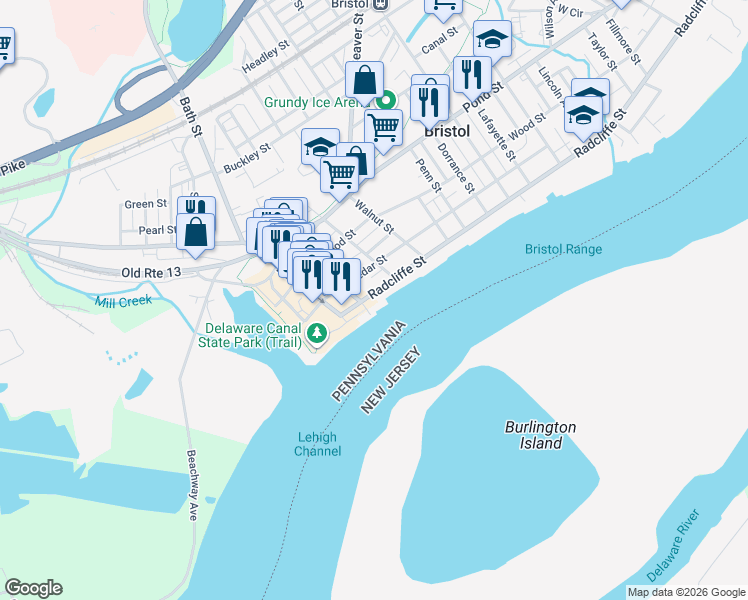 map of restaurants, bars, coffee shops, grocery stores, and more near 212 Radcliffe Street in Bristol