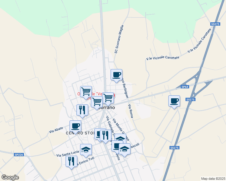 map of restaurants, bars, coffee shops, grocery stores, and more near 22 Via Tripoli in Scorrano