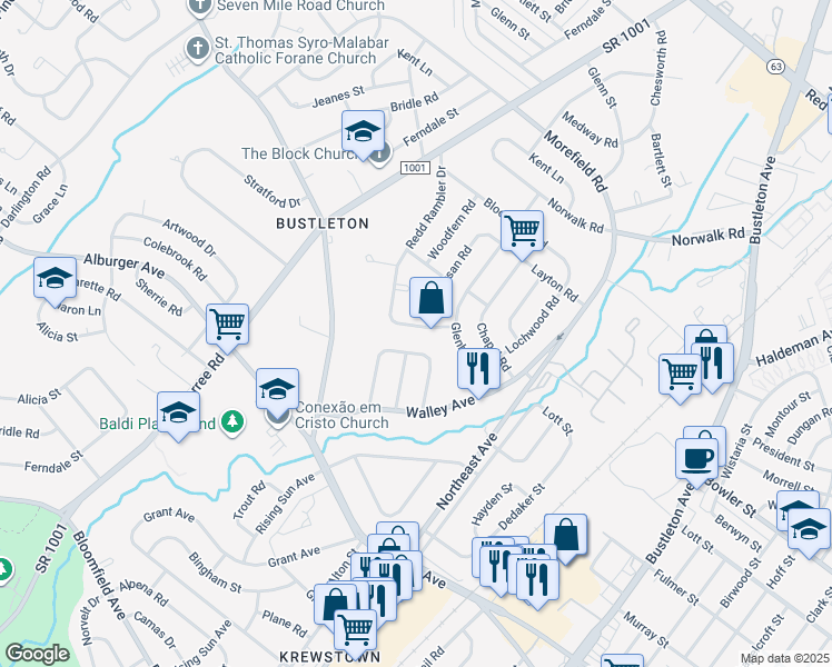 map of restaurants, bars, coffee shops, grocery stores, and more near 9724 Redd Rambler Drive in Philadelphia