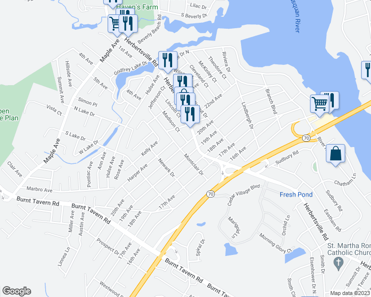 map of restaurants, bars, coffee shops, grocery stores, and more near 328 20th Avenue in Brick Township