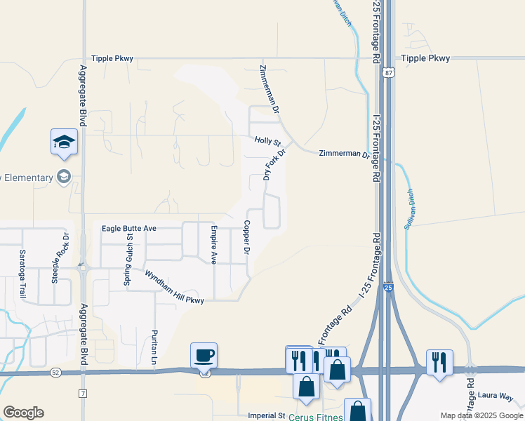 map of restaurants, bars, coffee shops, grocery stores, and more near 6417 Dry Fork Circle in Frederick