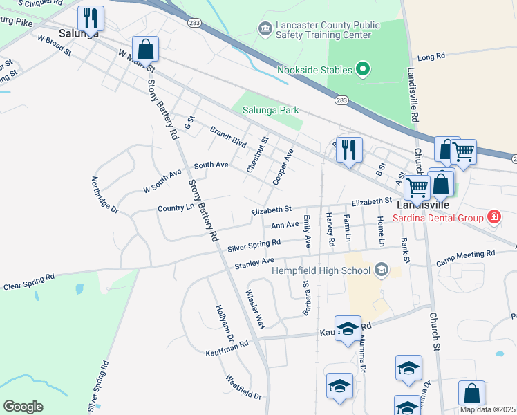 map of restaurants, bars, coffee shops, grocery stores, and more near 198 Cooper Avenue in Salunga-Landisville