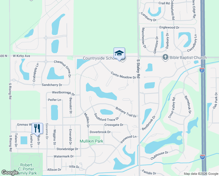map of restaurants, bars, coffee shops, grocery stores, and more near 1710 Brighton Court in Champaign