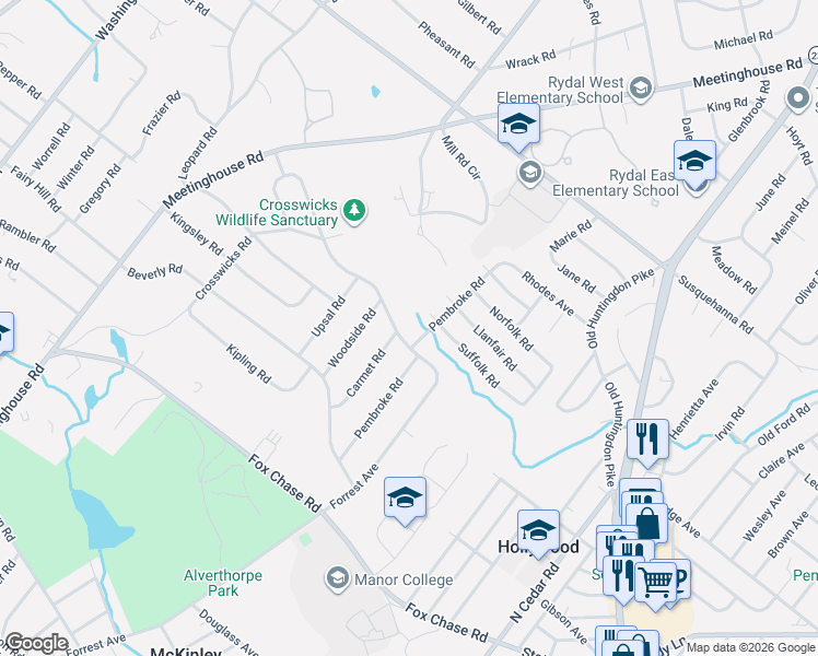 map of restaurants, bars, coffee shops, grocery stores, and more near 911 Delene Road in Rydal