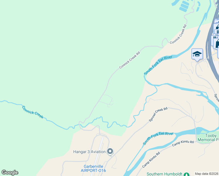 map of restaurants, bars, coffee shops, grocery stores, and more near 575 Connick Creek Road in Garberville